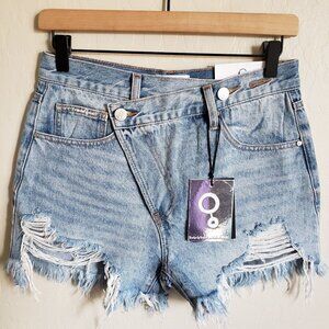Insane Gene High-Rise Criss Crossover Shorts Distressed Denim Cutoffs Size S NEW